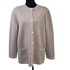 Vintage Blarney 100% Wool Cardigan Jacket Size 14 Tan Gold Buttons Pockets